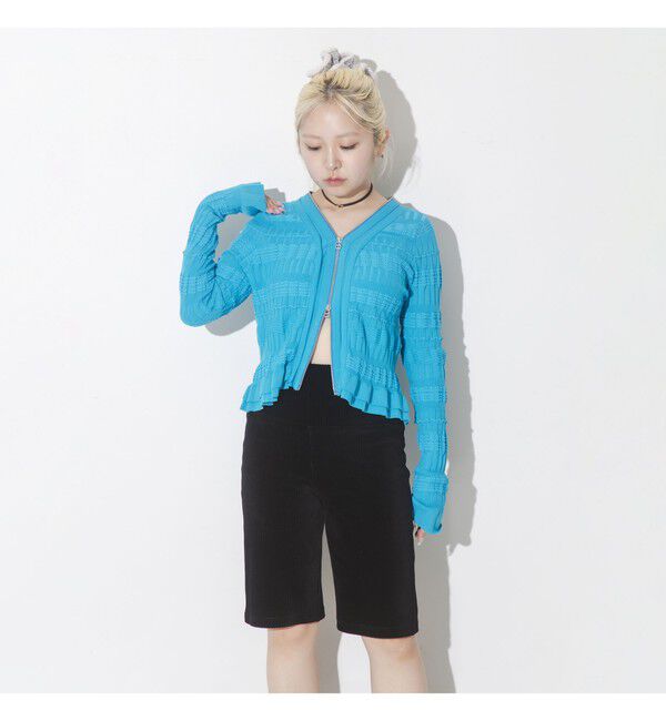 Ray BEAMS 「シャーリング ジップ Vネック カーディガン」|カーディガン|