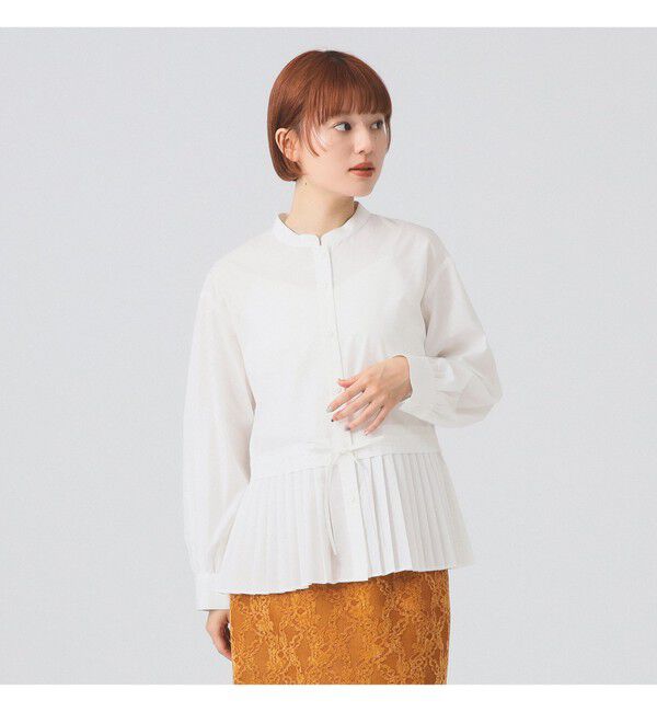 Ray BEAMS 「プリーツ キリカエ バンドカラー シャツ」|シャツ・ブラウス|WHITE