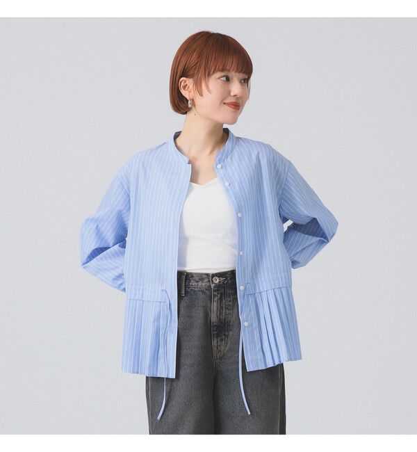 Ray BEAMS 「プリーツ キリカエ バンドカラー シャツ」|シャツ・ブラウス|
