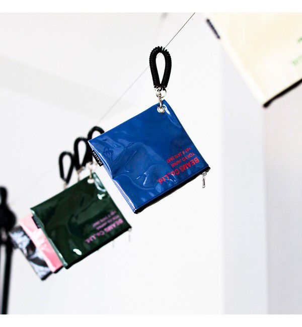 BEAMS「ポリウレタン ロゴ ポーチ S」|ポーチ|BLUE