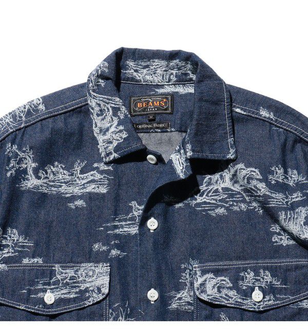 BEAMS PLUS「WORK Classic-fit Denim Discharge Jouy Print」|シャツ・ブラウス|