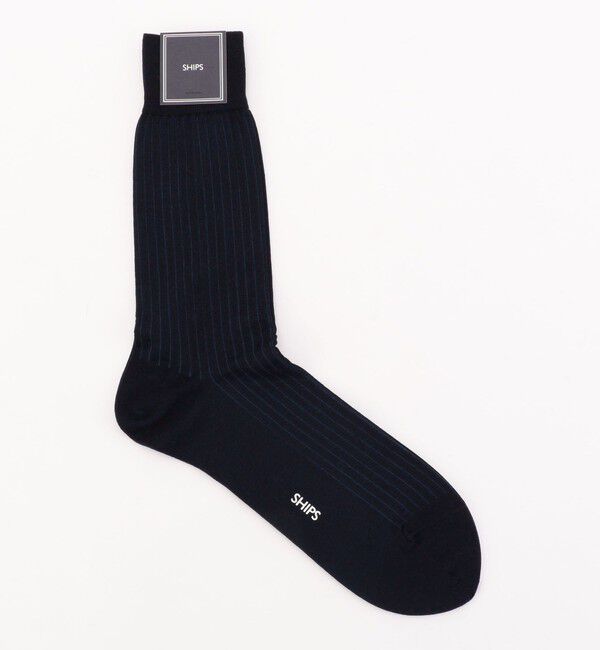 SHIPS「SHIPS: ストライプ（5mm) コットン ドレス ソックス」|ソックス|ネイビー