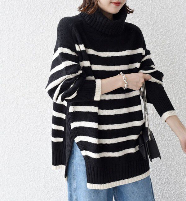 SHIPS for women「〈手洗い可能〉サイド スリット タートル プルオーバー」|ニット・セーター|ブラック系