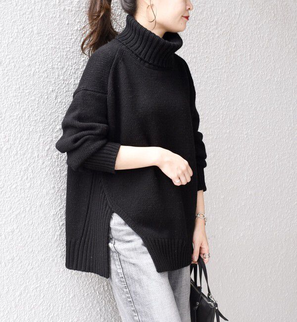 SHIPS for women「〈手洗い可能〉サイド スリット タートル プルオーバー」|ニット・セーター|ブラック