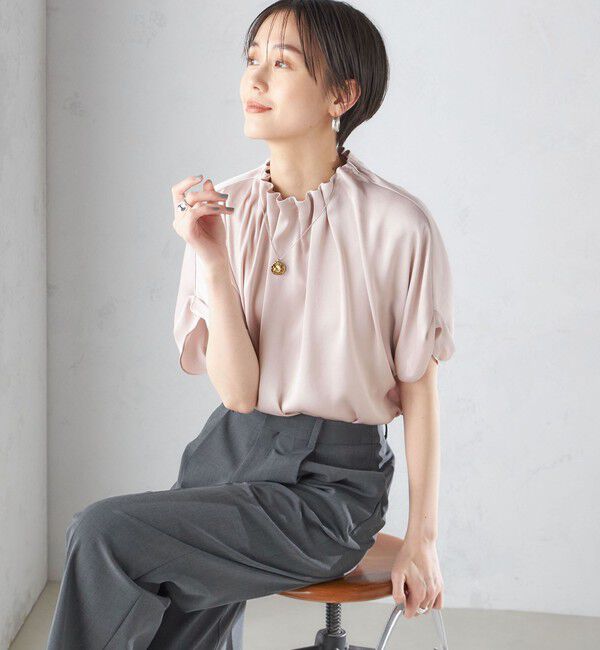 SHIPS for women「〈手洗い可能〉ネック ギャザー ソリッド ブラウス 」|シャツ・ブラウス|