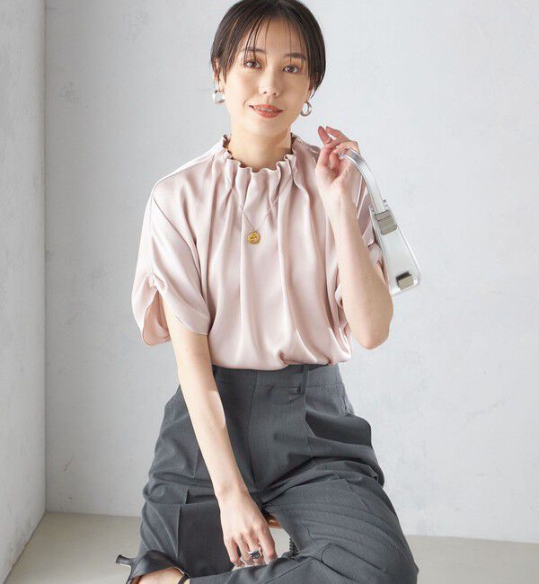 SHIPS for women「〈手洗い可能〉ネック ギャザー ソリッド ブラウス 」|シャツ・ブラウス|