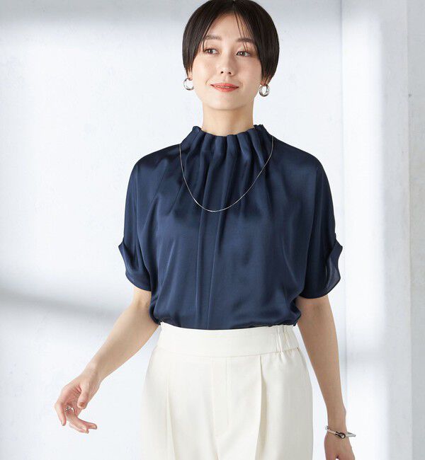 SHIPS for women「〈手洗い可能〉ネック ギャザー ソリッド ブラウス 」|シャツ・ブラウス|