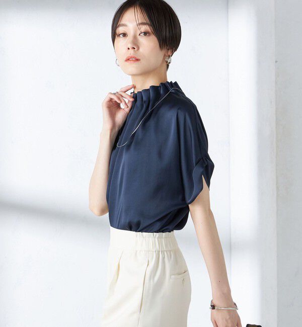 SHIPS for women「〈手洗い可能〉ネック ギャザー ソリッド ブラウス 」|シャツ・ブラウス|