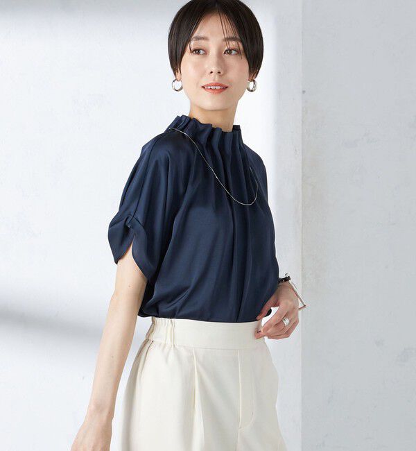 SHIPS for women「〈手洗い可能〉ネック ギャザー ソリッド ブラウス 」|シャツ・ブラウス|