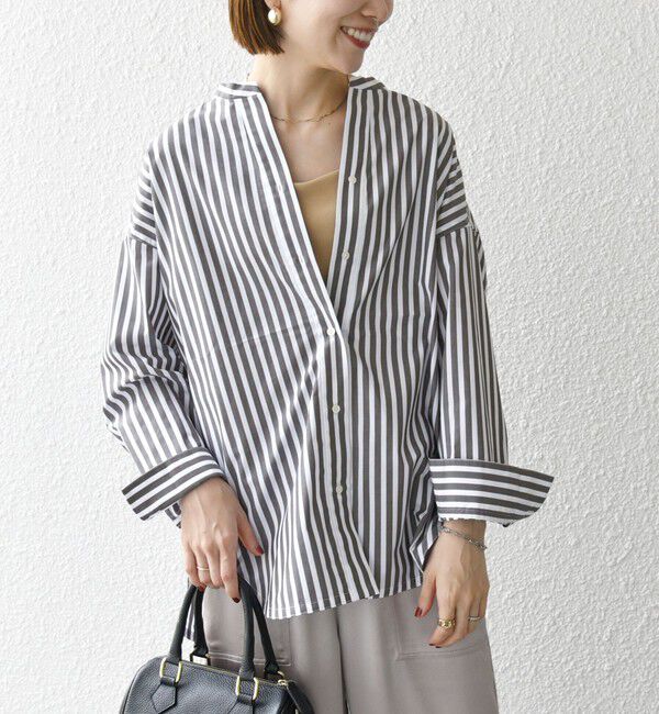 SHIPS any「《一部追加予約》SHIPS any:〈洗濯機可能〉REPREVE バンド カラー シャツ」|シャツ・ブラウス|