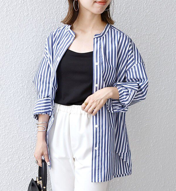 SHIPS any「《一部追加予約》SHIPS any:〈洗濯機可能〉REPREVE バンド カラー シャツ」|シャツ・ブラウス|