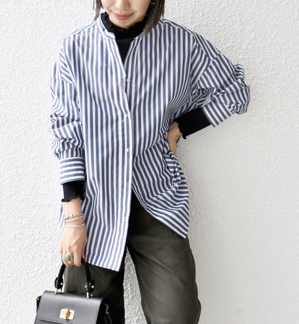 SHIPS any「《一部追加予約》SHIPS any:〈洗濯機可能〉REPREVE バンド カラー シャツ」|シャツ・ブラウス|