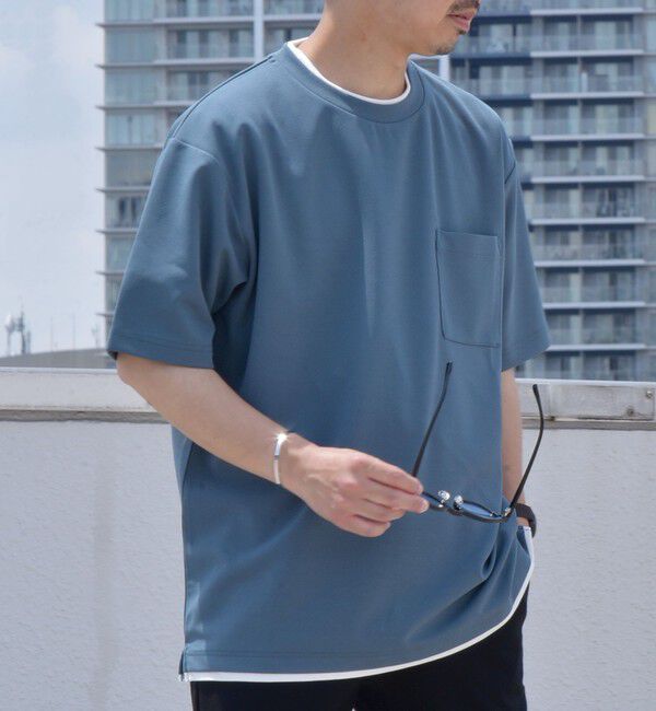 SHIPS any「SHIPS any: 〈吸水・速乾・ストレッチ〉 フェイク レイヤード Tシャツ 24SS◇」|Tシャツ・カットソー|ブルー系