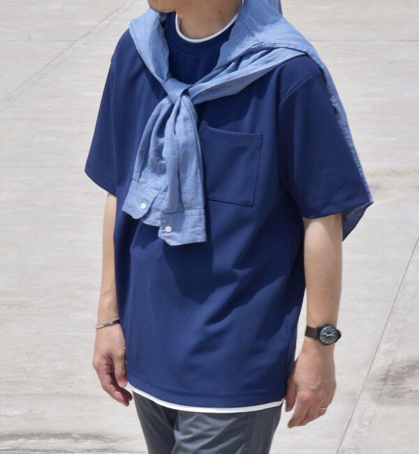 SHIPS any「SHIPS any: 〈吸水・速乾・ストレッチ〉 フェイク レイヤード Tシャツ 24SS◇」|Tシャツ・カットソー|ネイビー
