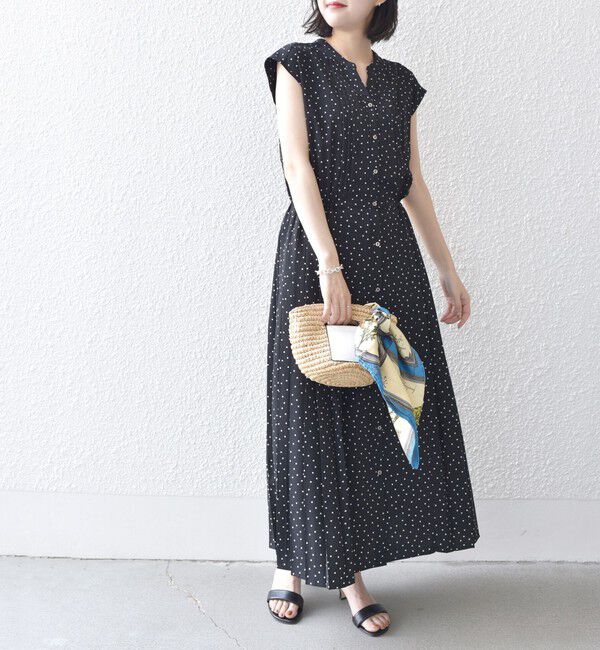 SHIPS for women「【WEB限定】〈洗濯機可能〉ドット 花柄 サイド プリーツ フレンチスリーブ ワンピース」|ワンピース|