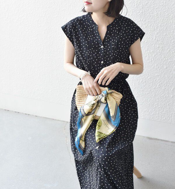 SHIPS for women「【WEB限定】〈洗濯機可能〉ドット 花柄 サイド プリーツ フレンチスリーブ ワンピース」|ワンピース|