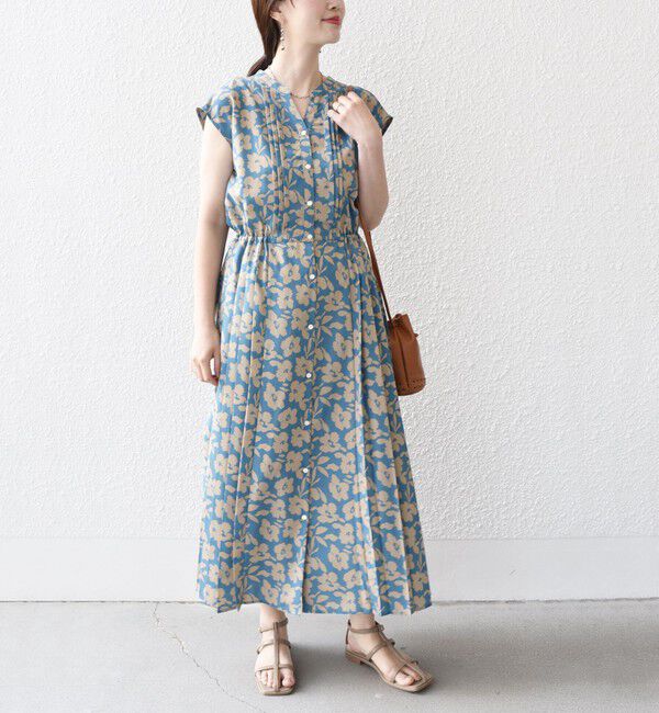 SHIPS for women「【WEB限定】〈洗濯機可能〉ドット 花柄 サイド プリーツ フレンチスリーブ ワンピース」|ワンピース|