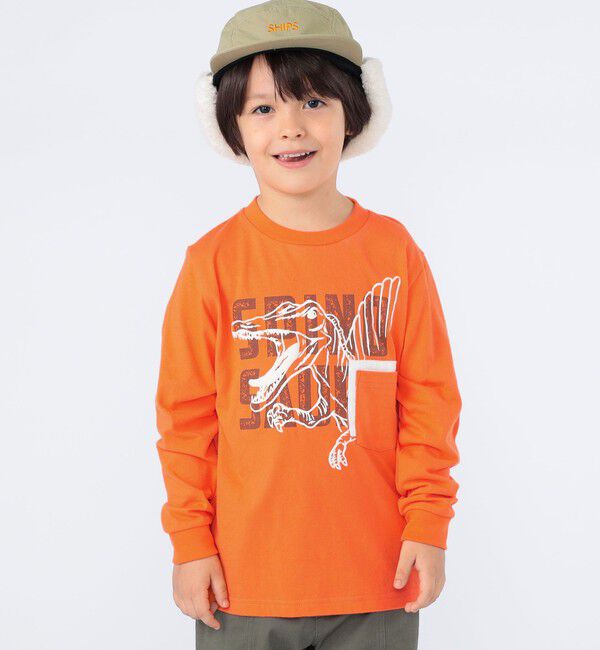 SHIPS KIDS「SHIPS KIDS:100～130cm / 恐竜 蓄光 プリント 長袖 TEE」|Tシャツ・カットソー|オレンジ