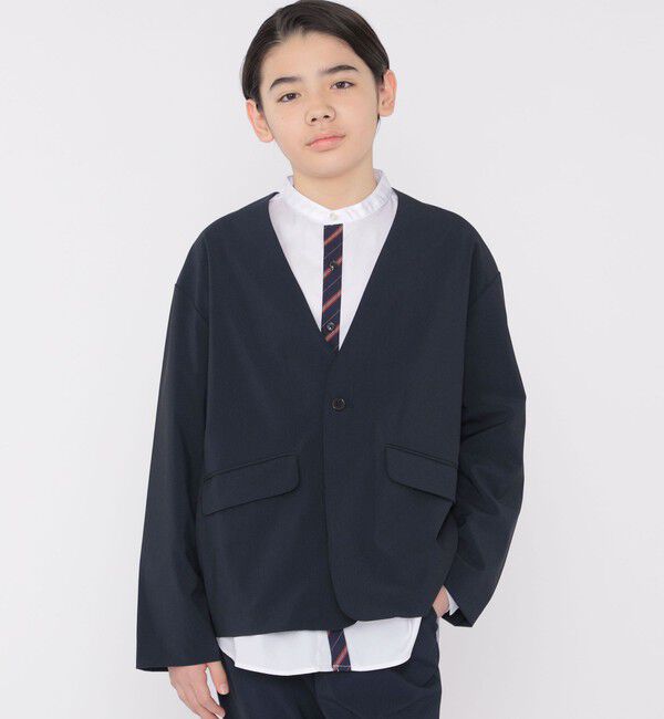 SHIPS KIDS「SHIPS KIDS:145～160cm /〈多機能〉ネイビー ノーラペル ジャケット」|ノーカラージャケット|ネイビー