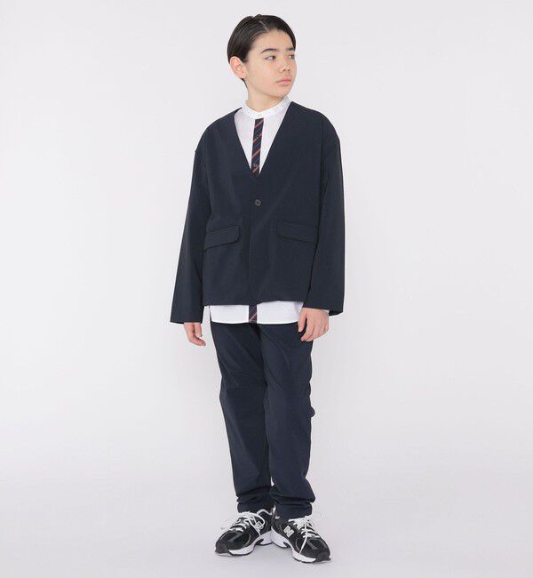 SHIPS KIDS「SHIPS KIDS:145～160cm /〈多機能〉ネイビー ノーラペル ジャケット」|ノーカラージャケット|