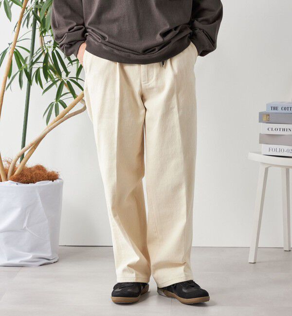 SHIPS any「SHIPS any: コットンツイル 1タック ワイド トラウザーズ 〈ナチュラル〉◇」|チノ|ナチュラル