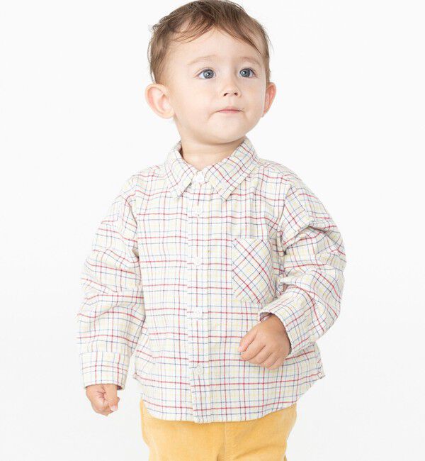 SHIPS KIDS「SHIPS KIDS:80～90cm / ネル チェック ボタンダウン シャツ」|シャツ・ブラウス|オフホワイト