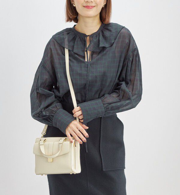 SHIPS for women「〈手洗い可能〉フリルカラー シアー チェック ブラウス」|シャツ・ブラウス|ネイビー