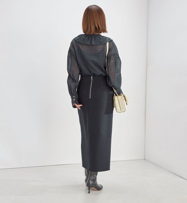 SHIPS for women「〈手洗い可能〉フリルカラー シアー チェック ブラウス」|シャツ・ブラウス|