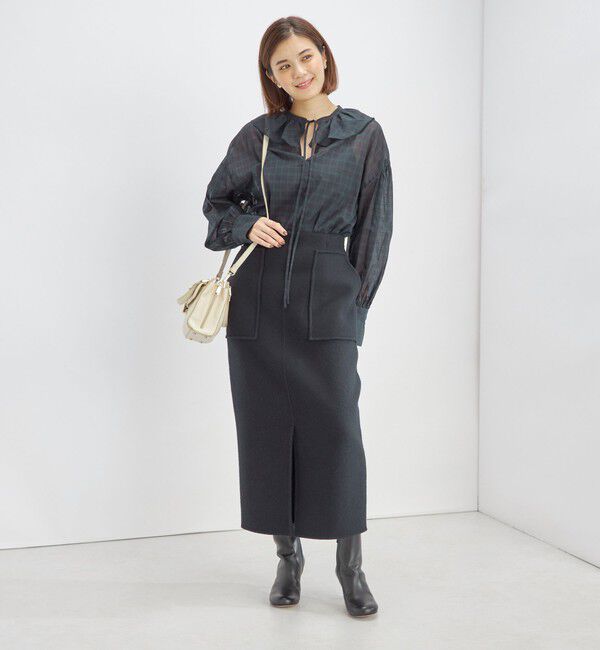 SHIPS for women「〈手洗い可能〉フリルカラー シアー チェック ブラウス」|シャツ・ブラウス|