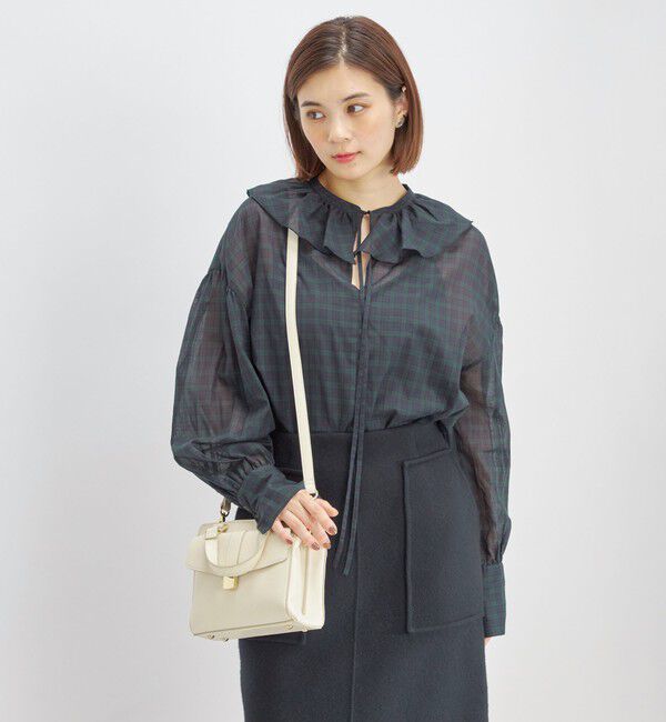 SHIPS for women「〈手洗い可能〉フリルカラー シアー チェック ブラウス」|シャツ・ブラウス|