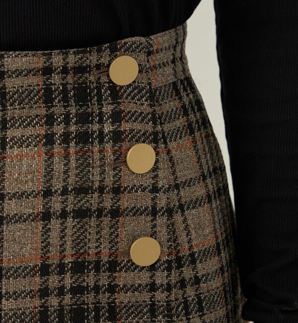 quaranciel「quaranciel:〈手洗い可能〉チェック ソリッド ボタン スカート」|スカート|