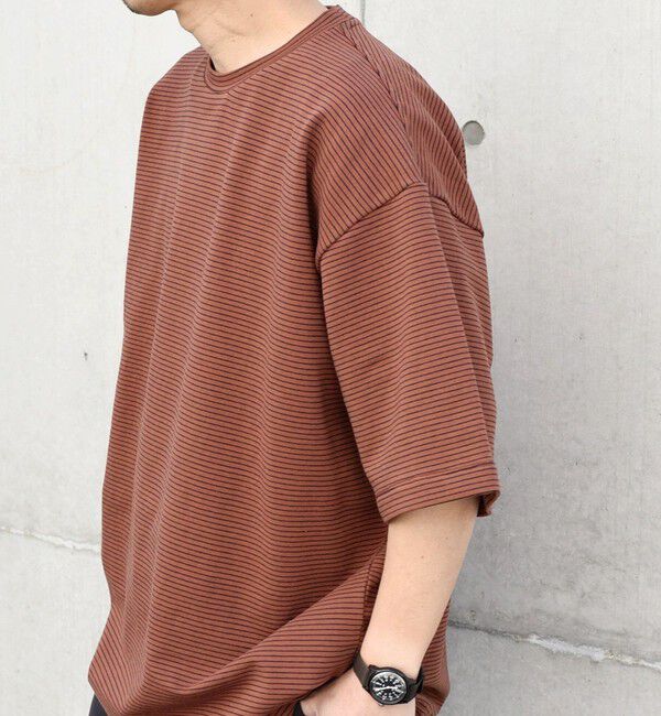 SHIPS any「SHIPS any: マイクロボーダー ミニ裏毛 ライト スウェット ライク Tシャツ◇」|Tシャツ・カットソー|ブラウン