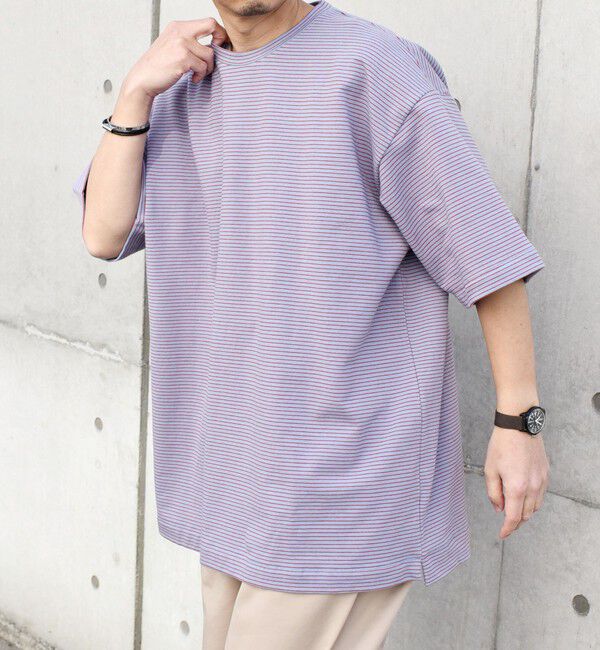 SHIPS any「SHIPS any: マイクロボーダー ミニ裏毛 ライト スウェット ライク Tシャツ◇」|Tシャツ・カットソー|