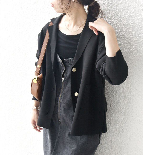 SHIPS any「【WEB限定】SHIPS any:〈手洗い可能〉テーラード ニット カーディガン ジャケット」|テーラードジャケット|ブラック