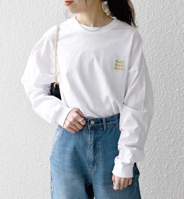 SHIPS any「【WEB限定】SHIPS any: BLAH BLAH BLAH.ワンポイント 刺繍 ルーズ Tシャツ (ロンT)◇」|Tシャツ・カットソー|