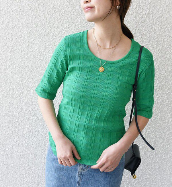 SHIPS for women「【WEB限定】〈洗濯機可能〉ランダム テレコ 5分袖 プルオーバー」|Tシャツ・カットソー|