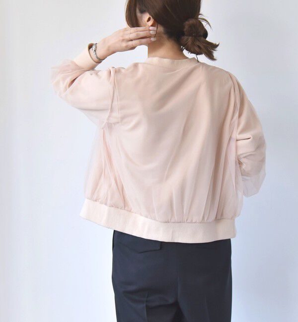 quaranciel「quaranciel:〈手洗い可能〉チュール ドッキング クルーネック カーディガン」|カーディガン|