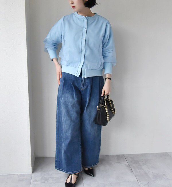 quaranciel「quaranciel:〈手洗い可能〉チュール ドッキング クルーネック カーディガン」|カーディガン|