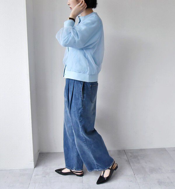 quaranciel「quaranciel:〈手洗い可能〉チュール ドッキング クルーネック カーディガン」|カーディガン|