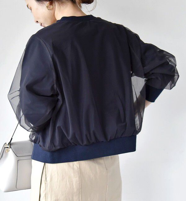 quaranciel「quaranciel:〈手洗い可能〉チュール ドッキング クルーネック カーディガン」|カーディガン|