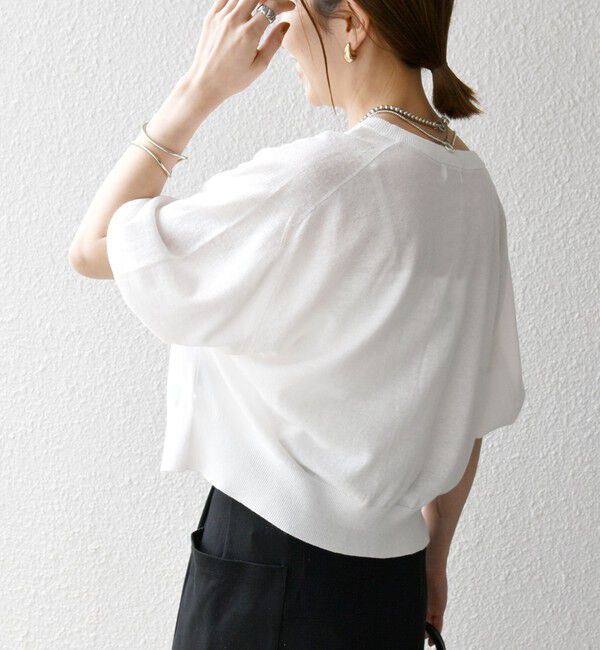 SHIPS any「SHIPS any:〈手洗い可能〉リネン ミックス ワイド パフ クルーネック シアー カーディガン」|カーディガン|