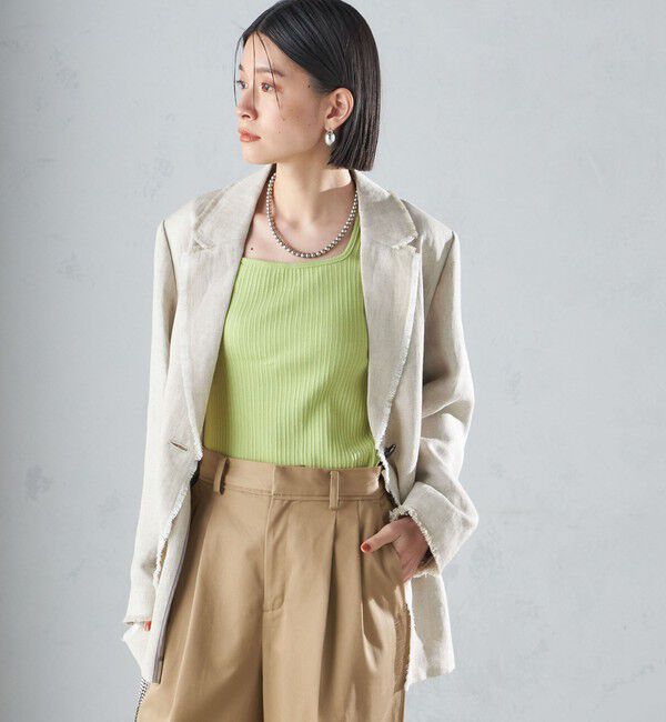 SHIPS for women「〈手洗い可能〉チェック / 無地 フリンジ ボクシー ジャケット」|テーラードジャケット|