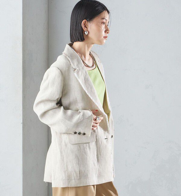 SHIPS for women「〈手洗い可能〉チェック / 無地 フリンジ ボクシー ジャケット」|テーラードジャケット|