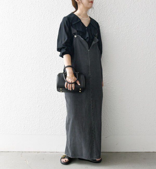 SHIPS any「SHIPS any:〈洗濯機可能〉フロントジップ ジャンパー スカート［SHIPS any DENIM］」|ジャンパースカート|ブラック