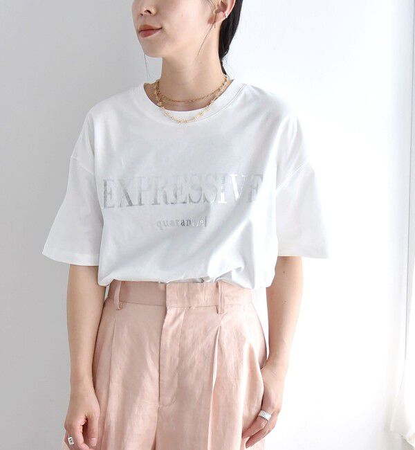 quaranciel「quaranciel:〈洗濯機可能〉クルーネック コットン ロゴ プリント TEE」|Tシャツ・カットソー|