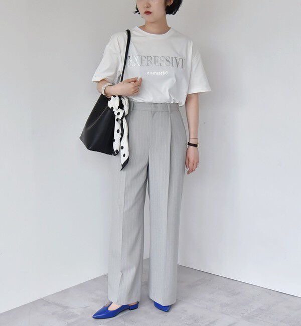 quaranciel「quaranciel:〈洗濯機可能〉クルーネック コットン ロゴ プリント TEE」|Tシャツ・カットソー|