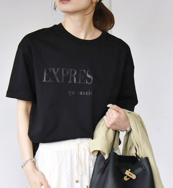 quaranciel「quaranciel:〈洗濯機可能〉クルーネック コットン ロゴ プリント TEE」|Tシャツ・カットソー|