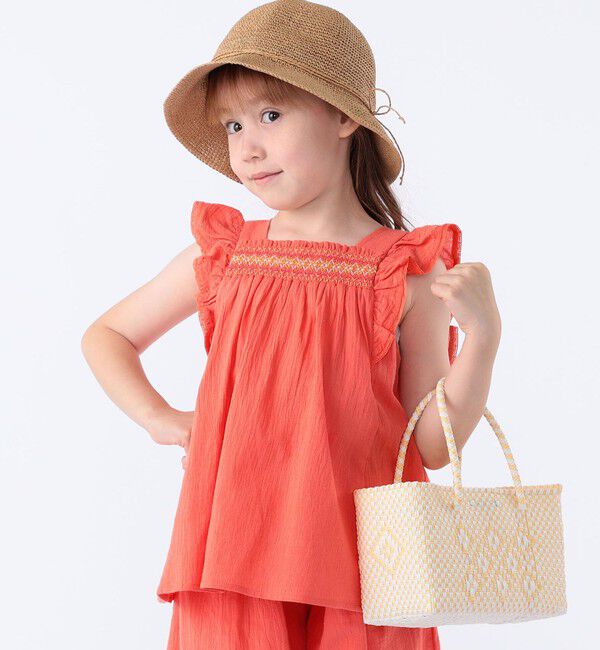 SHIPS KIDS「SHIPS KIDS:100～130cm / スモッキング フリル ブラウス」|シャツ・ブラウス|ピンク系