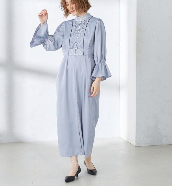 SHIPS for women「【SHIPS別注】A PUPIL:〈洗濯機可能〉サテン ロング ワンピース」|ワンピース|ライトブルー