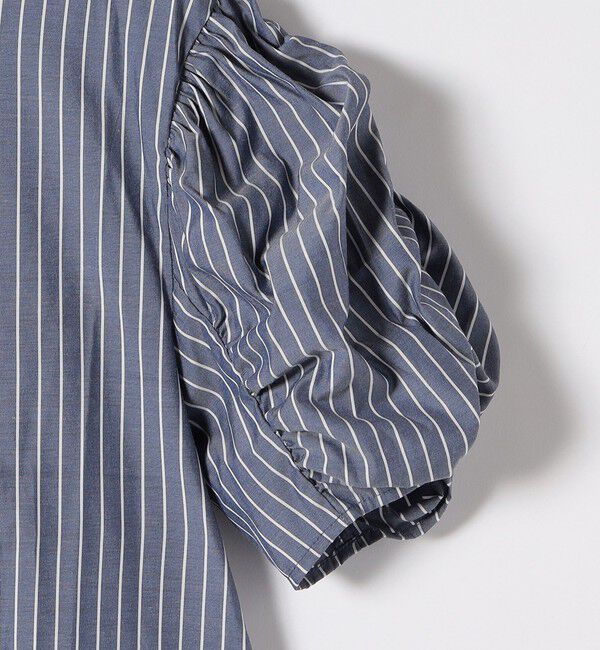 quaranciel「quaranciel:〈手洗い可能〉ギャザー ハーフスリーブ ストライプ ブラウス」|シャツ・ブラウス|